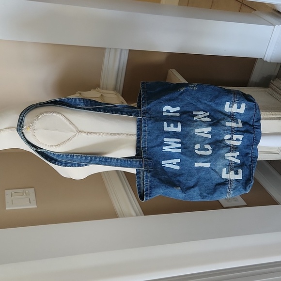 NWOT ❗️ American Eagle denim shoulder bag distressed big handbag - Picture 10 of 13